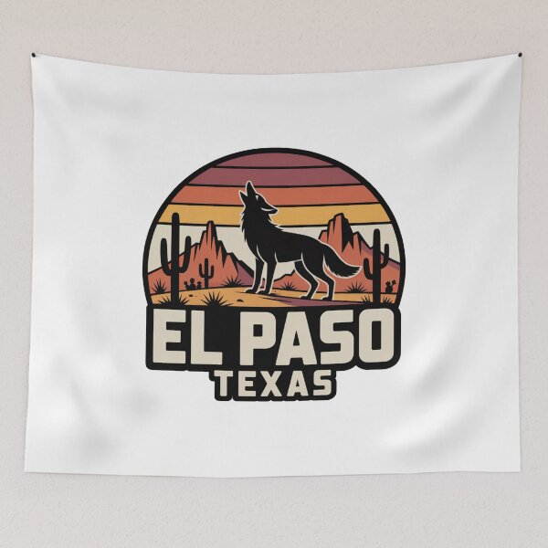 Item preview, El Paso Texas Desert Wolf – Retro Sunset Mountain Landscape Southwest Design designed and sold by CircinusStore.