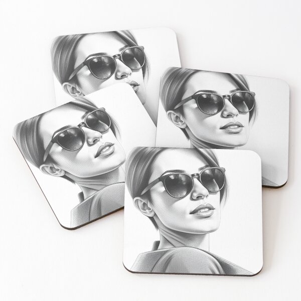 Item preview, Stylish Woman With Sunglasses Portrait Sketch in Black and White designed and sold by LinaDesign Store.