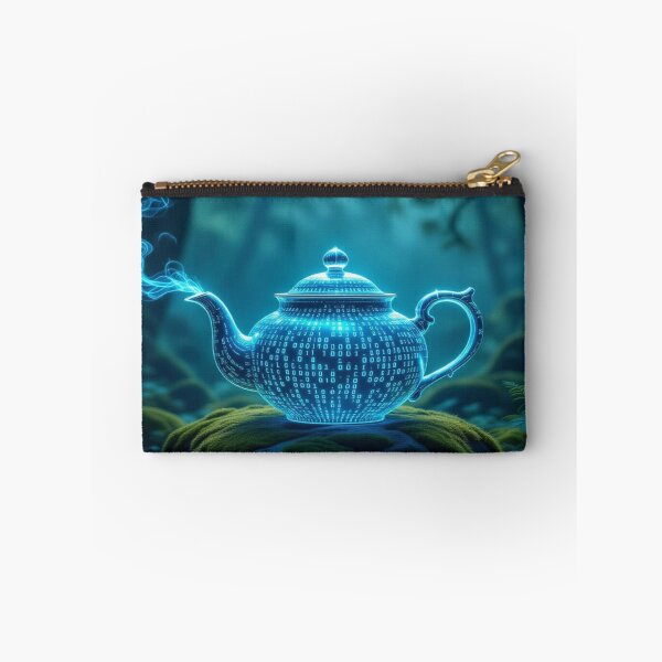 Item preview, DigitalTeapot Glow – VintageCeramic meets BinaryCode on mossy stone in the enchanted forest designed and sold by FotoworldEdel.