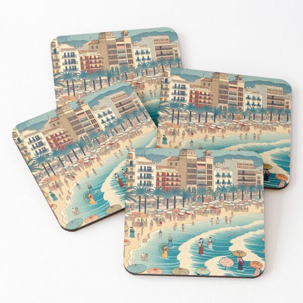 Item preview, Salou in Ukiyo-e Style – Japanese Edo Woodblock Coastal Scene of Spain designed and sold by Vandy Fullam.