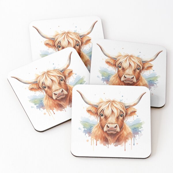 Item preview, highland cow watercolour splash designed and sold by Metaverse8.
