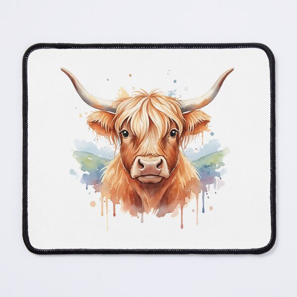 Item preview, highland cow watercolour splash designed and sold by Metaverse8.