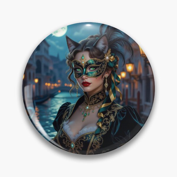 Item preview, Moonlit Masquerade – Masked woman with feline grace & brocade dreams between lagoon light and transformation designed and sold by FotoworldEdel.