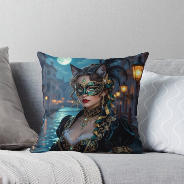 Item preview, Moonlit Masquerade – Masked woman with feline grace & brocade dreams between lagoon light and transformation designed and sold by FotoworldEdel.