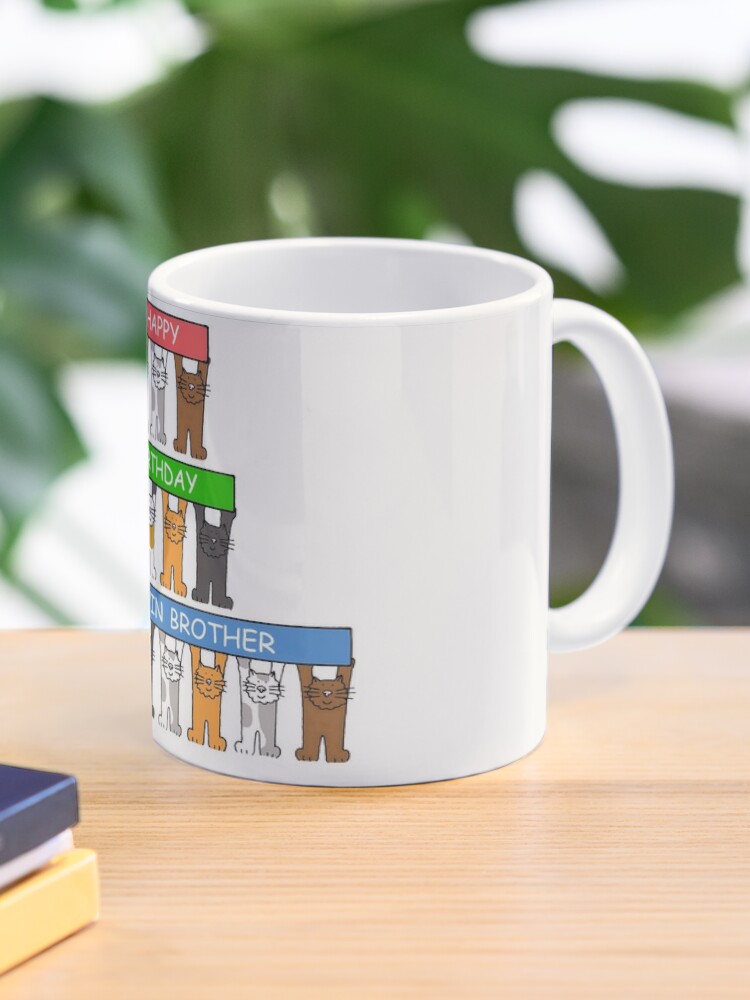 Mug Chats De Dessin Anime Joyeux Anniversaire Frere Jumeau Tenant Des Bannieres Par Katetaylor Redbubble