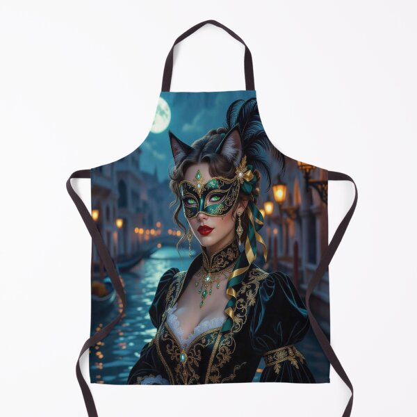 Item preview, Moonlit Masquerade – Masked woman with feline grace & brocade dreams between lagoon light and transformation designed and sold by FotoworldEdel.