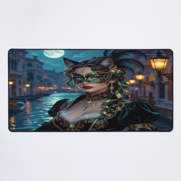 Item preview, Moonlit Masquerade – Masked woman with feline grace & brocade dreams between lagoon light and transformation designed and sold by FotoworldEdel.