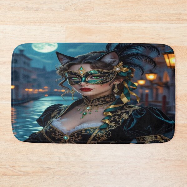 Item preview, Moonlit Masquerade – Masked woman with feline grace & brocade dreams between lagoon light and transformation designed and sold by FotoworldEdel.