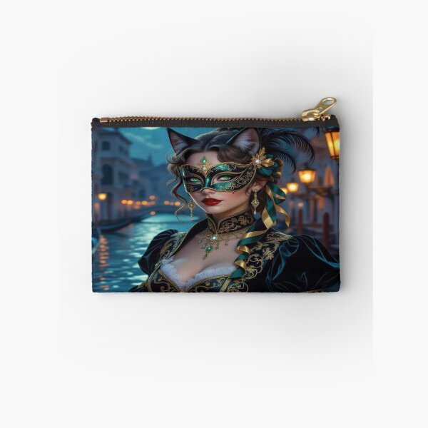 Item preview, Moonlit Masquerade – Masked woman with feline grace & brocade dreams between lagoon light and transformation designed and sold by FotoworldEdel.