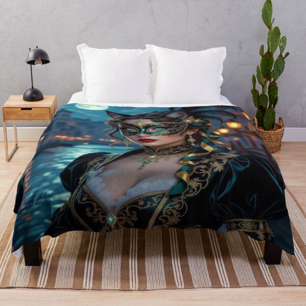 Item preview, Moonlit Masquerade – Masked woman with feline grace & brocade dreams between lagoon light and transformation designed and sold by FotoworldEdel.