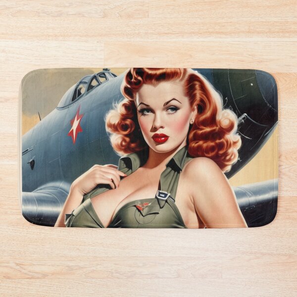Item preview, Redhead Army Cadet Pin-Up – Vintage 1940s WWII Fighter Plane Glamour Art designed and sold by MissSaylor.