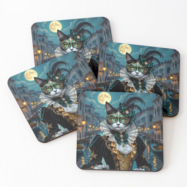 Item preview, Venetian Cat Enchantment – Masked creatures in brocade & EmeraldGlow between MoonlightMystery and CanalElegance designed and sold by FotoworldEdel.