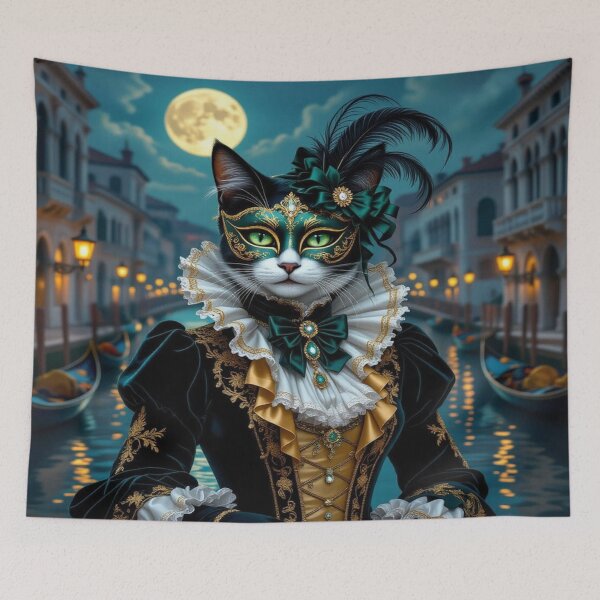Item preview, Venetian Cat Enchantment – Masked creatures in brocade & EmeraldGlow between MoonlightMystery and CanalElegance designed and sold by FotoworldEdel.