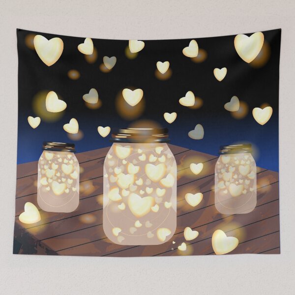 Item preview, Heart Light Jars — glowing hearts in glass jars romantic night illustration designed and sold by CheriTanya.