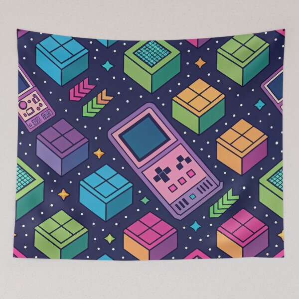 Item preview, Neon Retro Nature Tech Pattern — Bold Gaming Nature Plaid & Cubes designed and sold by NoctaHike.