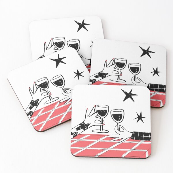 Item preview, Romantic Night Toast – Minimalist Line Art with Red Table and Stars designed and sold by wauwaurore.