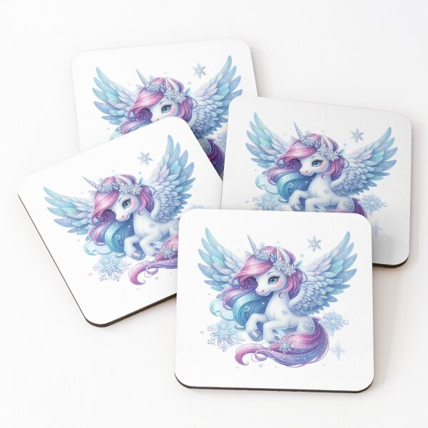 Item preview, Winged Unicorn With Snowflakes, Pastel Mane, and Ice Blue Wings  designed and sold by LinaDesign Store.