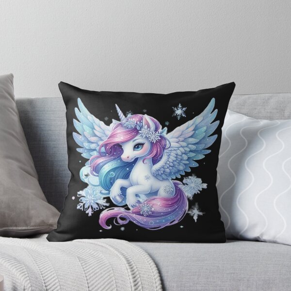 Item preview, Winged Unicorn With Snowflakes, Pastel Mane, and Ice Blue Wings  designed and sold by LinaDesign Store.