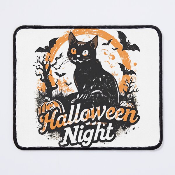 Item preview, Spooky Halloween Night – Black Cat, Bats, and Glowing Pumpkin under Haunted Trees designed and sold by Ink-Lift Creations.