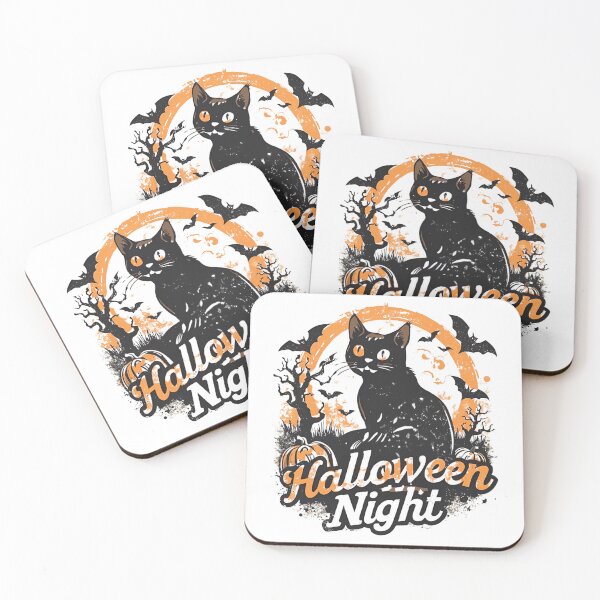 Item preview, Spooky Halloween Night – Black Cat, Bats, and Glowing Pumpkin under Haunted Trees designed and sold by Ink-Lift Creations.
