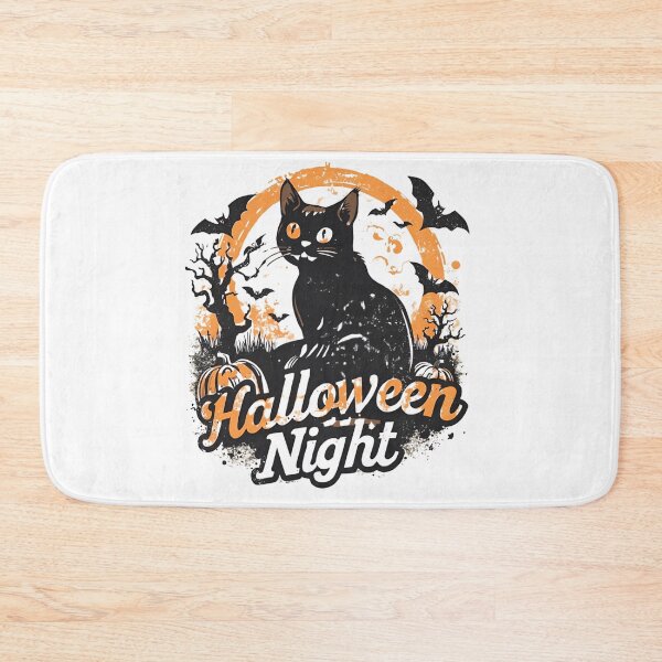 Item preview, Spooky Halloween Night – Black Cat, Bats, and Glowing Pumpkin under Haunted Trees designed and sold by Ink-Lift Creations.
