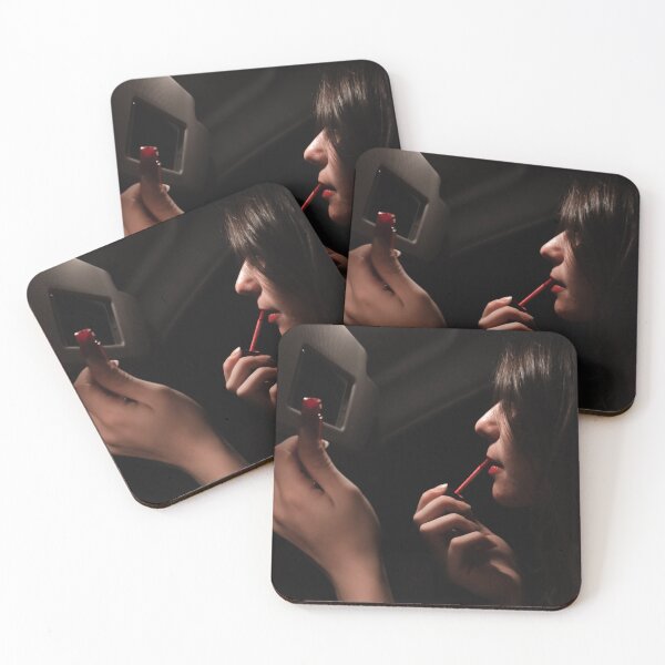Item preview, Woman Applying Lipstick in Dark Car Interior - Moody Beauty Portrait designed and sold by MDB_Shop.