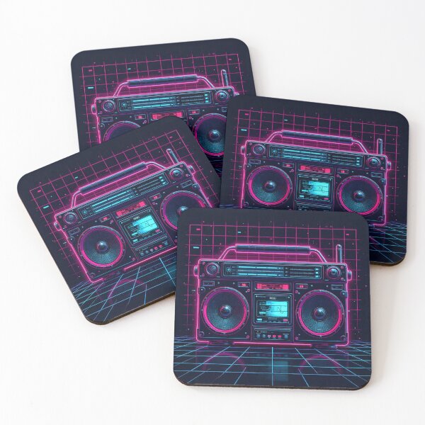 Item preview, Neon Boombox – retro futuristic and synthwave vibes designed and sold by LoomisDreams.