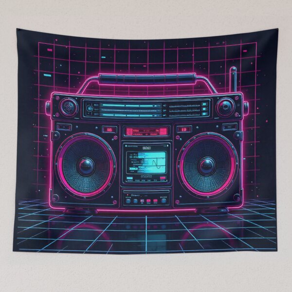 Item preview, Neon Boombox – retro futuristic and synthwave vibes designed and sold by LoomisDreams.