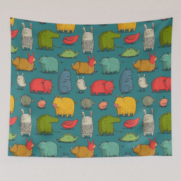 Item preview, Kids pattern with hand-drawn quirky and funny animals designed and sold by Piotrek0001.