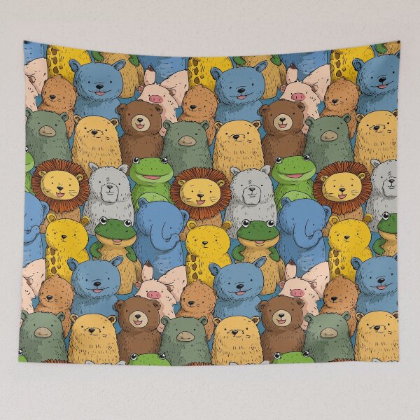 Item preview, A crowd of cute bears lions and frogs doodle designed and sold by Piotrek0001.