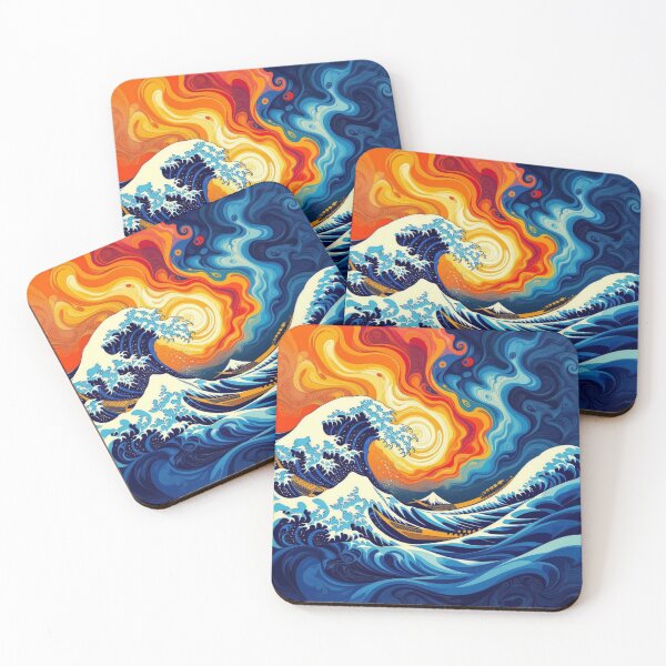 Item preview, WaveDrama & SunsetFire – Boats in Chaos, Fuji in Silence, between Tradition & CosmicGlow designed and sold by FotoworldEdel.