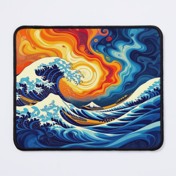 Item preview, WaveDrama & SunsetFire – Boats in Chaos, Fuji in Silence, between Tradition & CosmicGlow designed and sold by FotoworldEdel.