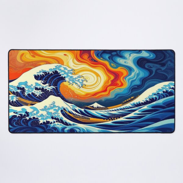 Item preview, WaveDrama & SunsetFire – Boats in Chaos, Fuji in Silence, between Tradition & CosmicGlow designed and sold by FotoworldEdel.