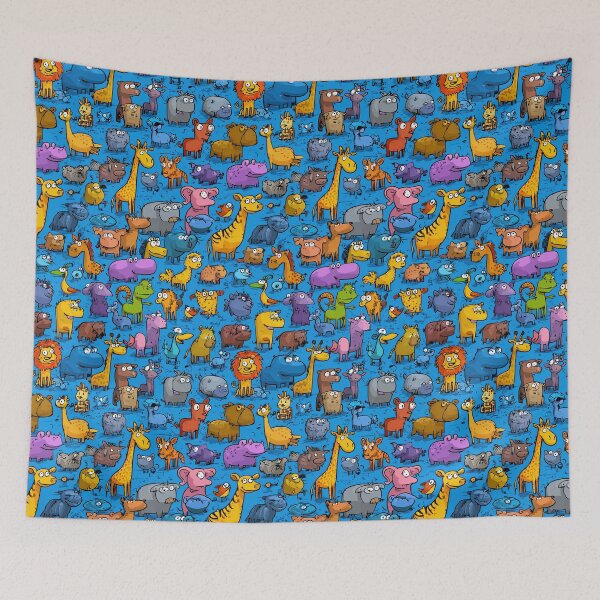 Item preview, Chaotic pattern with colorful cartoon animals from the zoo designed and sold by Piotrek0001.