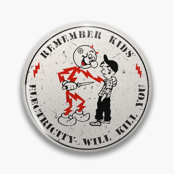 Item preview, Reddy Kilowatt vintage sparky, funny electrician, remember kids electricity will kill you, electric hazard warning, lineman hard hat  designed and sold by CharmedVille.