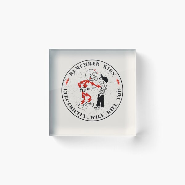 Item preview, Reddy Kilowatt vintage sparky, funny electrician, remember kids electricity will kill you, electric hazard warning, lineman hard hat  designed and sold by CharmedVille.