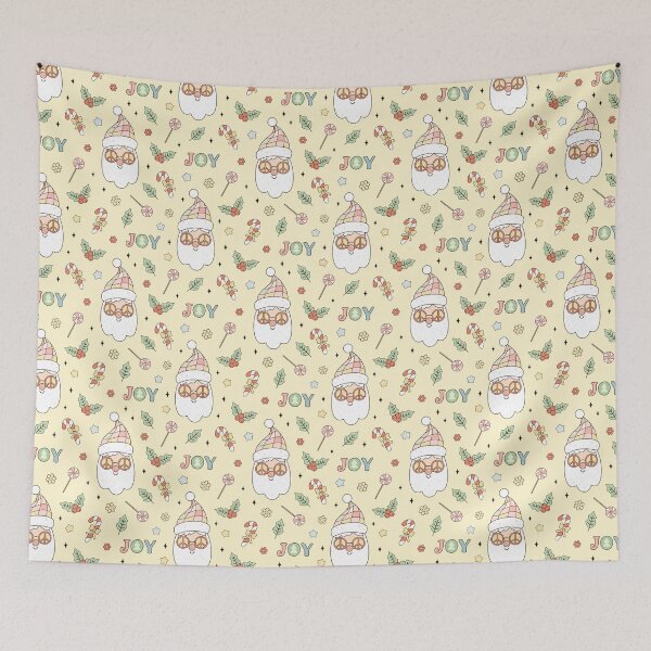 Item preview, Retro Christmas Pattern - Hippie Santa, Lollipops, Plants, Festive Joy designed and sold by Julza Art.