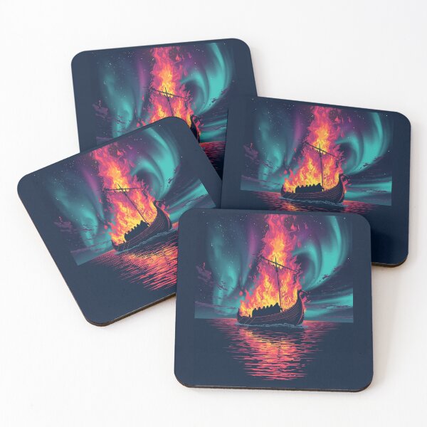 Item preview, Burning Viking Longship — Epic Sea Battle Artwork designed and sold by Mythic Tide.