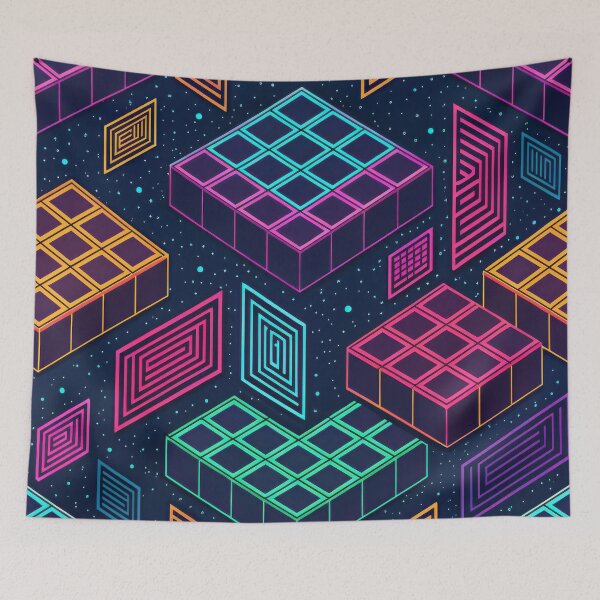 Item preview, Neon Geometric Cubes – Retro Futuristic Abstract Pattern designed and sold by NoctaHike.