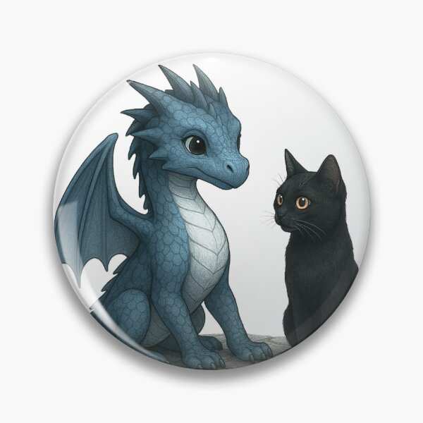 Item preview, Blue Baby Dragon and Black Cat – Whimsical Fantasy Friendship Illustration designed and sold by Hatchling Hollow.