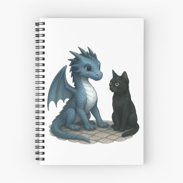 Item preview, Blue Baby Dragon and Black Cat – Whimsical Fantasy Friendship Illustration designed and sold by Hatchling Hollow.