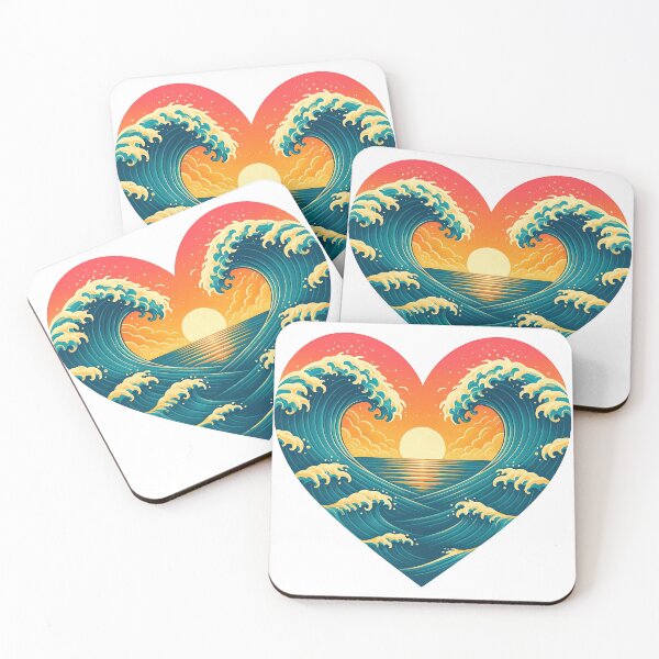 Item preview, Heart-Shaped Ocean Waves Sunset Illustration designed and sold by ArtfulWeave.
