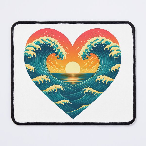 Item preview, Heart-Shaped Ocean Waves Sunset Illustration designed and sold by ArtfulWeave.