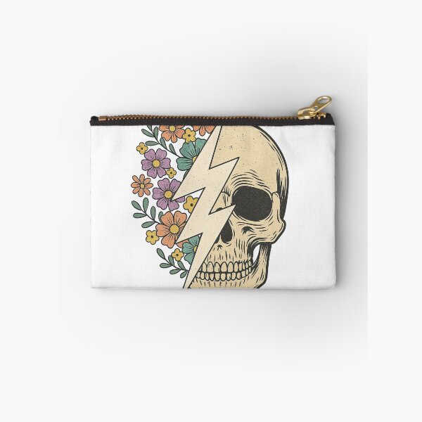 Item preview, Floral Skull with Lightning Bolt Vintage Design designed and sold by ArtfulWeave.