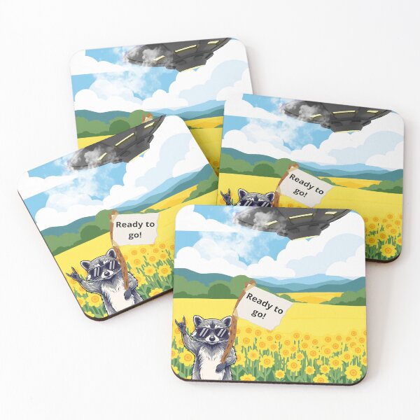 Item preview, Cool Raccoon With UFO – Ready to Go Motivational Cartoon designed and sold by AnaPixMar.
