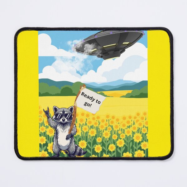 Item preview, Cool Raccoon With UFO – Ready to Go Motivational Cartoon designed and sold by AnaPixMar.