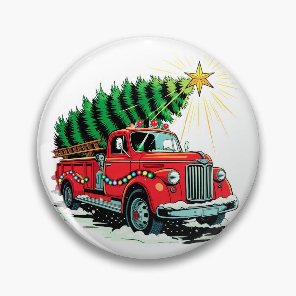 Item preview, Retro Fire Truck Christmas Tree Firefighter Christmas designed and sold by MadCatPrints.