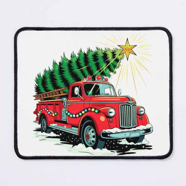 Item preview, Retro Fire Truck Christmas Tree Firefighter Christmas designed and sold by MadCatPrints.