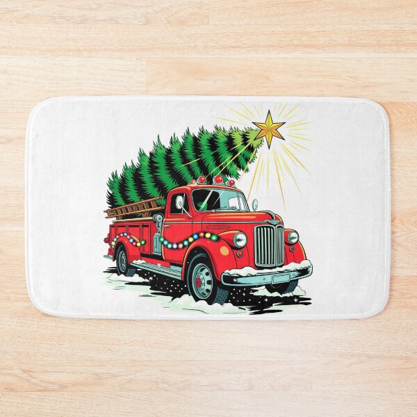 Item preview, Retro Fire Truck Christmas Tree Firefighter Christmas designed and sold by MadCatPrints.