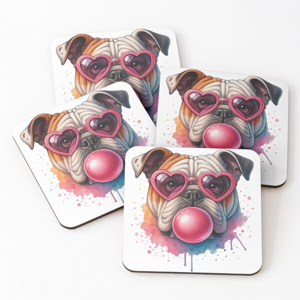Item preview, Bulldog with Heart Glasses and Bubblegum Pop Art designed and sold by ArtfulWeave.
